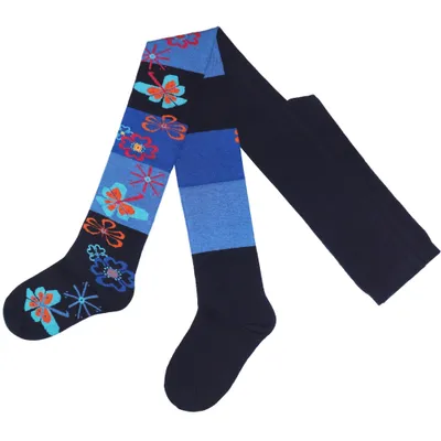 Produktbild von Damen Strumpfhosen aus Baumwolle Schmetterlinge Marine und Kornblau Größe 38-40