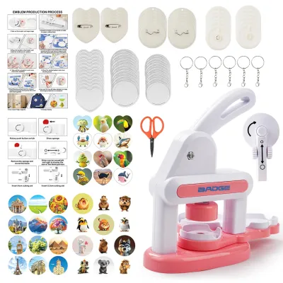 Produktbild von Buttonmaschine - DIY-Presse für Buttons und Abzeichen - Buttonmaker - Mit Form - Ohne Montage - Rot