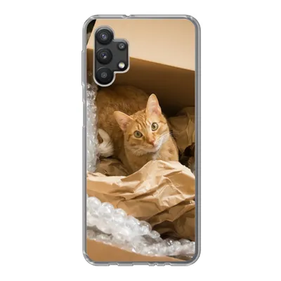 Produktbild von MuchoWow® Handyhülle Schutzhülle Hülle für Samsung Galaxy A32 5G Katze - Box - Rot Silikon Softcase Handy Hülle - Softcase