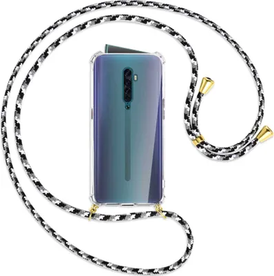 Produktbild von Handykette Backcover-Schutzhülle mit Band (Metall goldfarben) für Oppo Reno2 - schwarz/grau/weiß