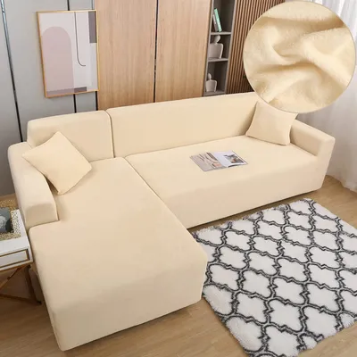 Obrázek produktu pro Pohovka ve tvaru písmene L slipcovers, Stretch tlustý plyšový rohový kryt pohovky s 2 polštářovými kryty pro 3 sedadla + 3 sedadla typu L pohovka, béžová barva