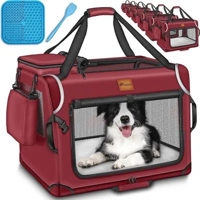 Productafbeelding van Opvouwbare Hondenbox XXL - 92 x 63 x 63 cm - Inclusief Lekmat en Reflectoren - Geschikt voor Honden en Katten - Duurzaam en Robuust