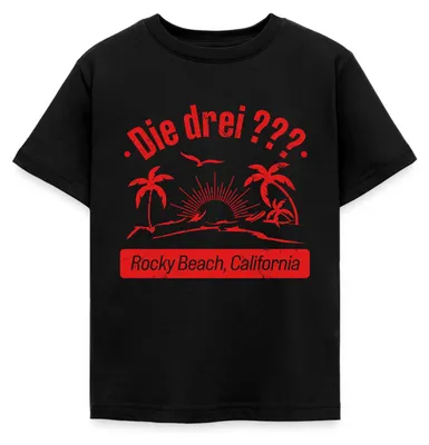 Produktbild von Spreadshirt Die Drei Fragezeichen Rocky Beach California Kinder T-Shirt, 98/104 (3-4 Jahre), Schwarz
