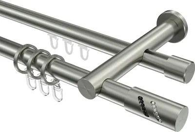 Produktbild von Interdeco Rundrohr-Innenlaufstange / Gardinenstange (Kombination) Edelstahl-Optik, Typ Platon Zoena (Glitzerzylinder), 20 mm Ø 2-läufig, 200 cm