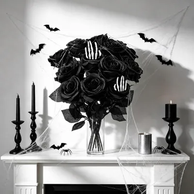 Obrázek produktu pro Umělé černé růže, 12 kusů, dekorace na Halloween