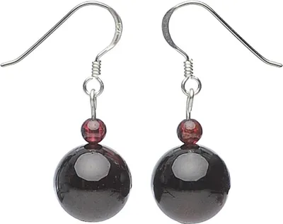 Produktbild von Ohrringe Ohrhänger echter Granat Kugel 12mm & 925 Silber dunkelrot weinrot glatt