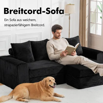Produktbild von PixelPilot Ecksofa mit Hocker,Eckcouch, Polstermöbel, Sofa, Couch modern,modulares Wohnzimmer Sofa mit breiten Armlehnen und 4 Rückenkissen