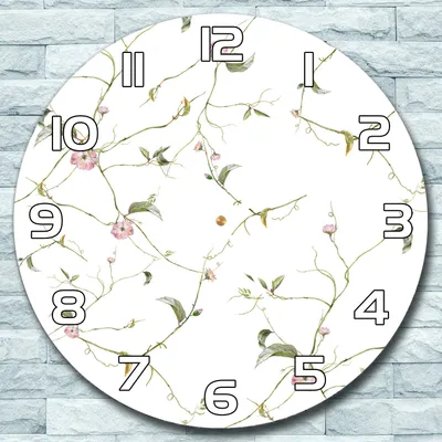 Produktbild von Wanduhr aus Glas Rund fi 30 Zarte Blumen Quarz Deko Wohnzimmer Büro