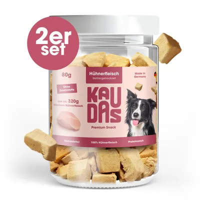 Produktbild von KAUDAS HuhnPur- 2× 80g gefriergetrocknetes Huhn, Hundesnack - 320g Rohgewicht