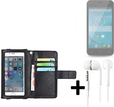 Produktbild von K-S-Trade Handyhülle + Kopfhörer kompatibel mit Qilive Q.4868 Schutzhülle Case mit Displayschutz / Schutzfolie schwarz + Kopfhörer Flip Cover
