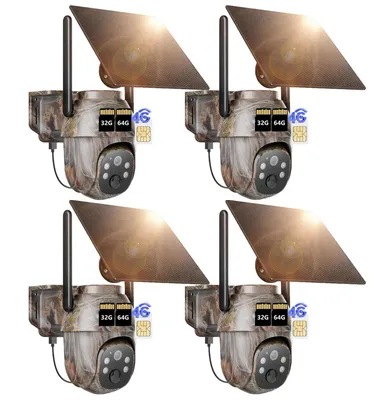 Image de 4 pièces 4G LTE caméra solaire pour animaux sauvages avec détecteur de mouvement batterie caméra pour animaux sauvages avec carte SIM et carte 32G & 64G 2K caméra de surveillance extérieure vision nocturne couleur