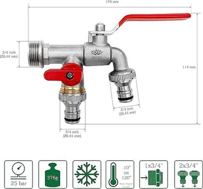 Productafbeelding van Famanu tuinslangaansluiting 3/4" met 2 aansluitingen - Hoogwaardige dubbele kraan