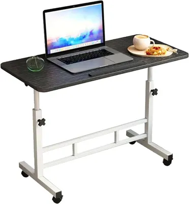 Produktbild von Höhenverstellbarer Laptoptisch auf Rollen - Klappbarer Computertisch - 60 x 40 cm - 90° neigbare Tischplatte - Feststellrollen - Kantenstopper - Schwarz