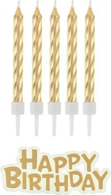 Image de Bougies d'anniversaire - Joyeux anniversaire - or - 16 pièces - 7 cm