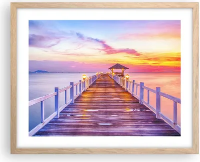 Produktbild von Gerahmtes Poster - Rahmen in heller Eiche - Sonnenuntergang Wasser Brücke Horizont - 50x40 cm - Wand Bild - Wanddeko - Wandbilder - Wandposter - Bilderrahmen - Bilder - Kunstdruck - P2NAA50x40-2515