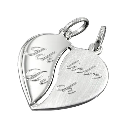 Produktbild von Anhänger 18x17mm Doppelanhänger Herz mit Gravur - Ich liebe Dich - Silber 925 silber 18x17mm
