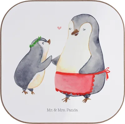 Produktbild von Mr. & Mrs. Panda Tassen Untersetzer Pinguin mit Kind - Weiß - Geschenk, Familie, Mutter, Muttertag, Coaster, gläseruntersetzer, Tischuntersetzer, für Gläser, Vorbild Mama