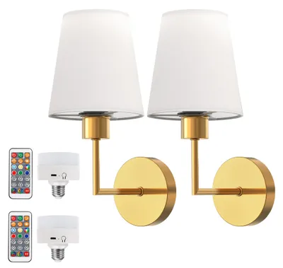 Produktbild von LED Wandlampe mit Fernbedienung Stoffschirm Kupfer Kabellos RGBCW 2er-Pack