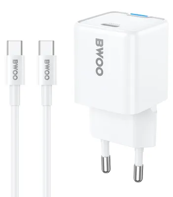 Zdjęcie produktu dla Bwoo Ładowarka Sieciowa Pd Gan 30W Usb-C Z Kablem 60W Usb-C - Usb-C Biała