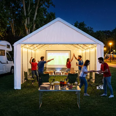 Image de ACXIN 4x8 mètres, abri de jardin multifonctionnel avec parois latérales amovibles, protection UV et imperméable, idéal pour les bateaux, les remorques et les équipements de jardin, de couleur blanche