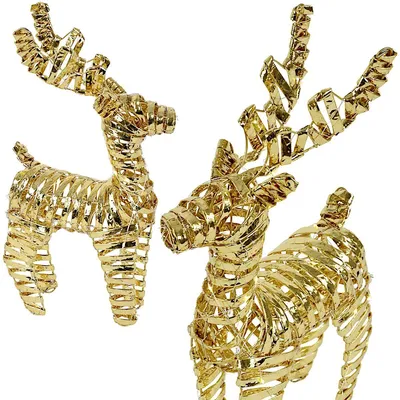Produktbild von Goldene LED-Rentierfigur, 34 cm, mit Timer, batteriebetrieben, für Innenräume