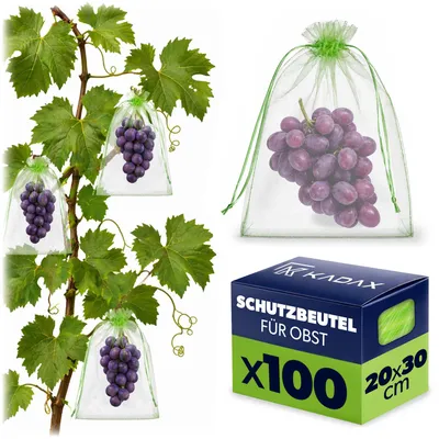 Produktbild von KADAX Traubenschutzbeutel 20x30 cm, 100 Stück, Obstsäckchen mit Kordelzug, effektiver Schutz für Weintrauben vor Insekten, Vögeln und Schädlingen im Garten