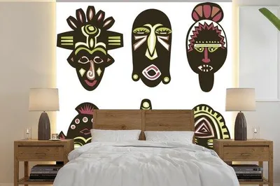Produktbild von Afrika-Masker-Fotobehang, 240x240 cm, Dekoration, Wandtapete, Illustration, Afrika, Dekorationswandbehang