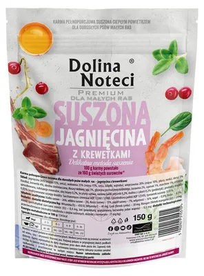 Zdjęcie produktu dla Karma suszona dla psa Dolina Noteci Premium dla dorosłych psów małych ras – jagnięcina z krewetkami 150 g