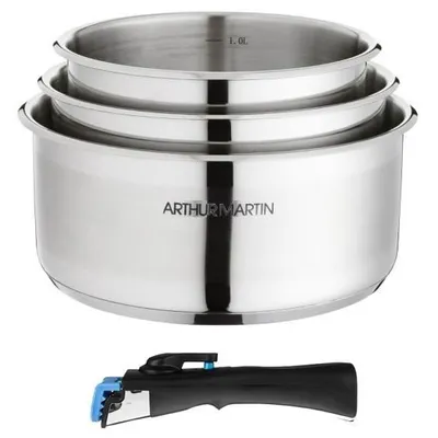 Produktbild von ARTHUR MARTIN 3er-Set Pfannen 16/18/20 cm + 1 grauer Griff