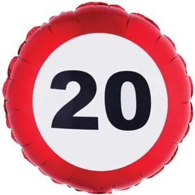 Obrázek produktu pro Párty balón foliový dopravní značka - narozeniny - 20 let - 46 cm