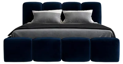 Produktbild von Polsterbett MOND mit Bettkasten und Metallgestell 160 x 200 cm. Modernes Doppelbett mit Stauraum, mit Matratze. Farbe: Blau
