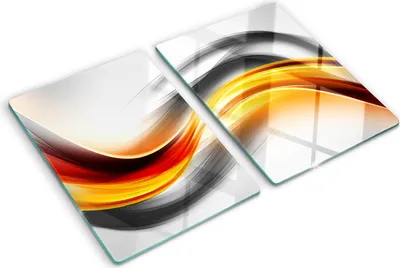 Produktbild von Tulup Glas Herdabdeckplatte - 2x40x52 cm - Glaskeramikkochfeld-Abdeckung Spritzschutz Glasabdeckplatte Kochplattenabdeckung und Schneidebrett - Zweiteilig - Kunst: modern & klassisch - Wellen Abstraktion - Gelb