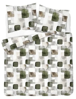 Image de Parure de lit, satin, haute qualité, dimensions 200x220, référence 5994b, motif géométrique vert