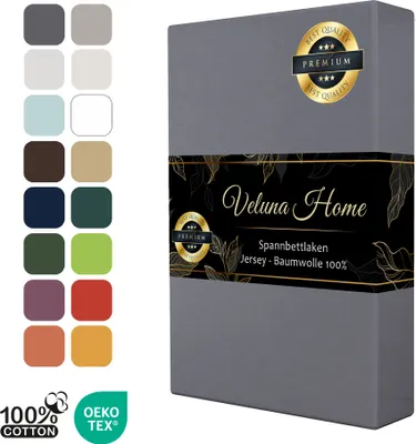 Immagine prodotto di Veluna Home Premium Lenzuolo con angoli 180x200 cm – Antracite | Lenzuolo in jersey, 150 g/m², per materassi fino a 30 cm di spessore | 100% cotone