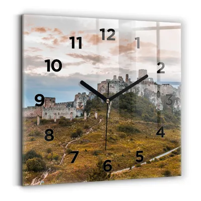Obrázok produktu pre Wallfluent Hodiny - Sklenené Nástenné Hodiny - Tichý Quartz Strojček - Nástenná Dekorácia Spálňa Kuchyň - Čierna Ruky - 30x30 cm - Hrad zipser v Slovensku