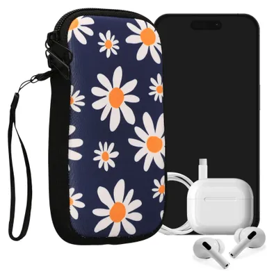 Produktbild von kwmobile Handytasche für Smartphones M - 5,5" - Neopren Handy Tasche Hülle Cover Case Schutzhülle - Kleine Gänseblümchen Blau Weiß Gelb - 15,2 x 8,3