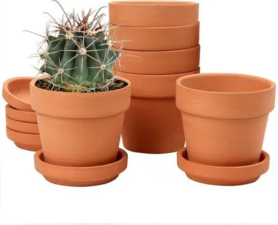 Obrázek produktu pro Keramické květináče s podložkou, 6 kusů, 10 x 10 cm