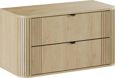 Produktbild von Badezimmer-Waschtischunterschrank mit 100 cm Breite in Eiche, Rillen, 2 Schubladen - OLIVA-56