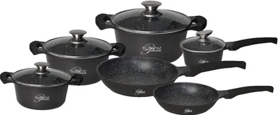 Image de cofi1453® Set de 10 ustensiles de cuisine Casserole induction Fonte d'aluminium Poêle Set de casseroles Marbre Noir