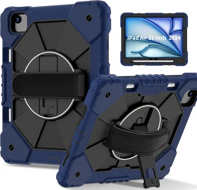 Immagine prodotto di Custodia per iPad Air 11 pollici M2 (2024), custodia per tablet con cinturino girevole a 360° e supporto Navy nero