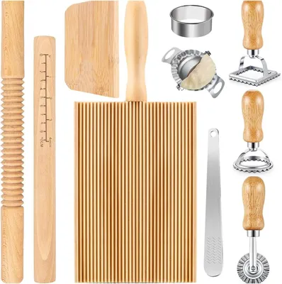 Produktbild von Pasta Maker Set 11-teilig, für Küche, Pastaworkshop Werkzeuge, Gnocchibrett und Ravioli Stempel