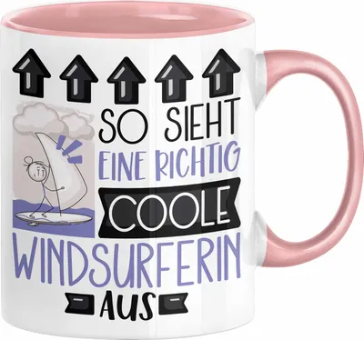 Produktbild von Windsurferin Geschenk Tasse Geschenkidee für Windsurferin Geburtstag Weihnachten Spruch So Sieht Eine Richtig Coole Windsurferin Aus Kaffee-Becher  (Rosa)