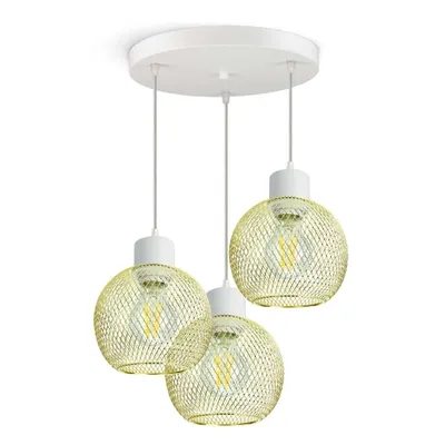 Produktbild von LUXOLAR Pendelleuchten E27 60 W mit Netz 3 flammig Gold-Weiß - Deckenlampe für Wohnzimmer, Küchen