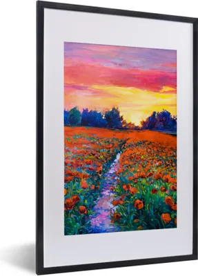 Produktbild von MuchoWow® Gerahmtes Poster Malerei - Natur - Blumen - Ölfarbe 40x60 cm - Poster mit Schwarzem Bilderrahmen Wandposter Rahmen Foto Bilder - Poster in Rahmen