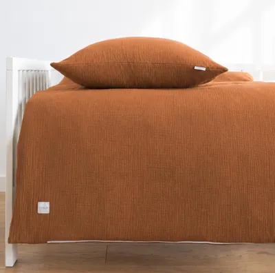 Produktbild von MUSSELIN Kinder Bettwäsche 110x125 + 35x55 cm Braun - 2-teilig, 100% Baumwolle, weich & atmungsaktiv für IKEA Bettdecken LOOLAY
