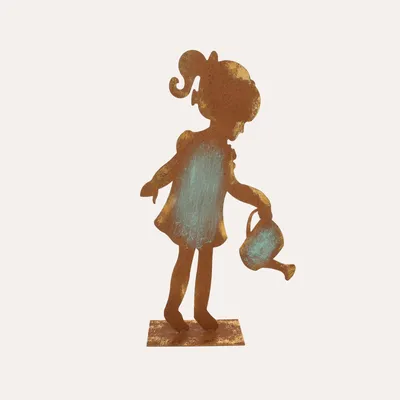 Immagine prodotto di KEYHOMESTORE | Bimba con Annaffiatoio in Ferro Corten Marrone Ruggine (53x27x10 cm)