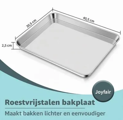 Productafbeelding van Grote roestvrijstalen rechthoekige bakplaat - 40,5 x 30,5 x 2,5 cm