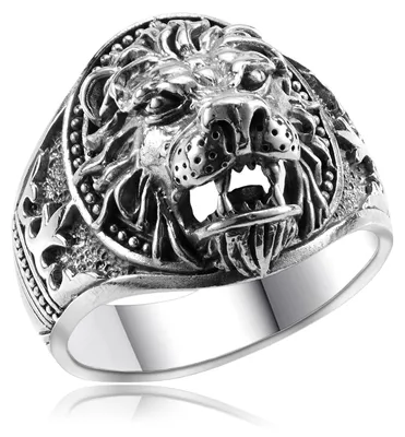 Produktbild von MATERIA Herrenring Löwen-Kopf 925 Sterling Silber - Siegelring Ringe Männer massiv 18 19 20 21 22mm geschwärzt in Box