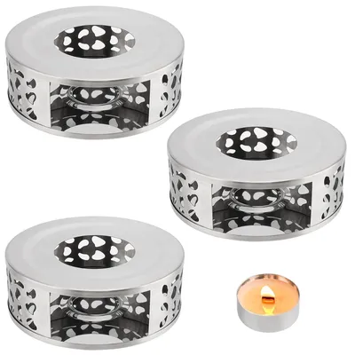 Image de Omgoods - Ensemble de 3 chauffe-thés en acier inoxydable avec bougies chauffe-plat