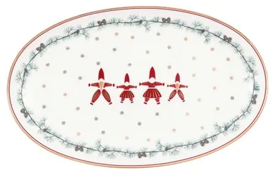 Image de Greengate Plat de service JUANA Blanc Motif de Noël Ovale 24x15 cm Porcelaine